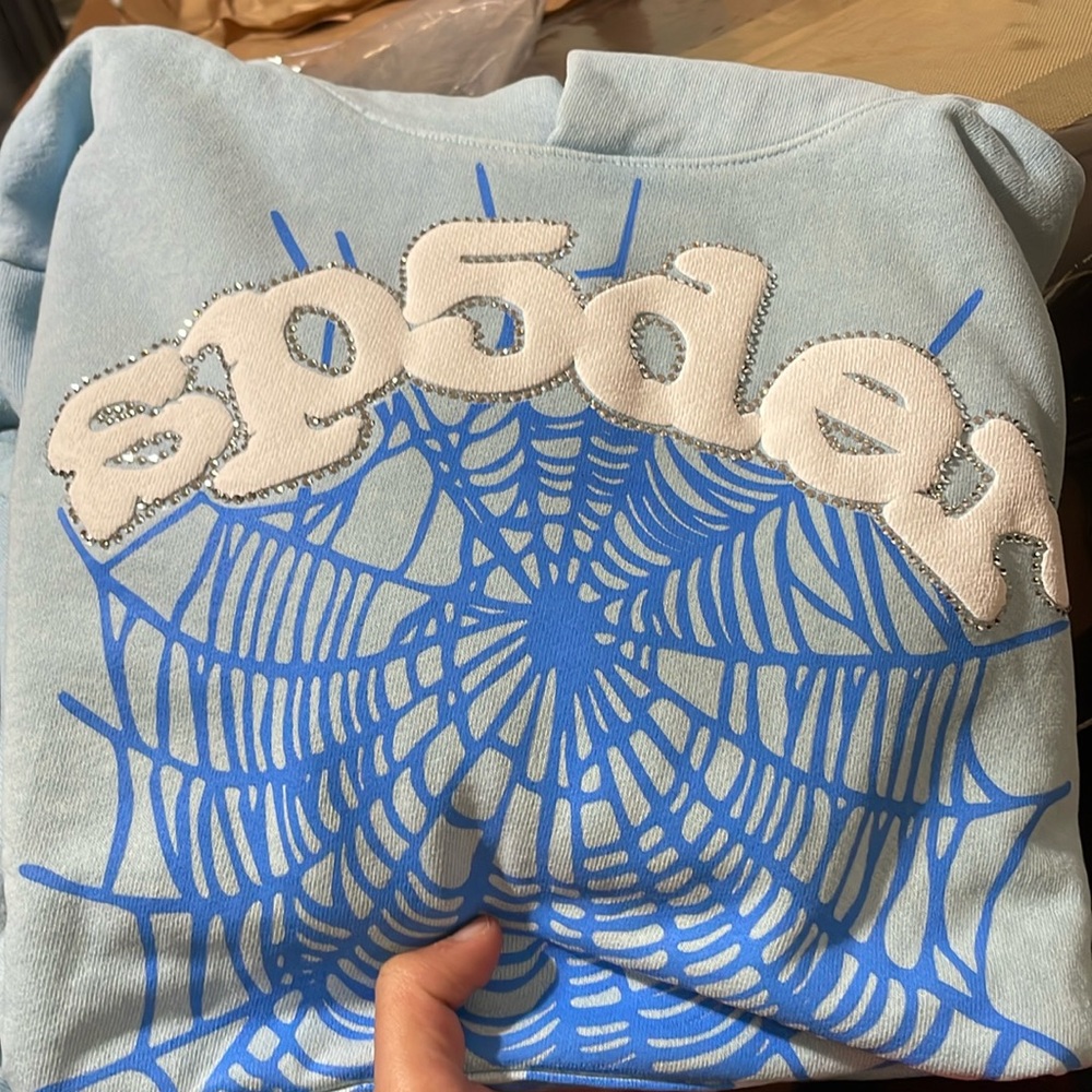 Spider worldwide light blue Sp5der hoodie size medium and large
